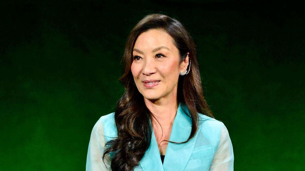 las vegas, nevada april 10 michelle yeoh speaks onstage during the universal pictures and focus features special presentation, featuring footage from their upcoming slate, during cinemacon, the official convention of the national association of theatre owners, at caesars palace on april 10, 2024 in las vegas, nevada photo by jerod harrisgetty images for cinemacon