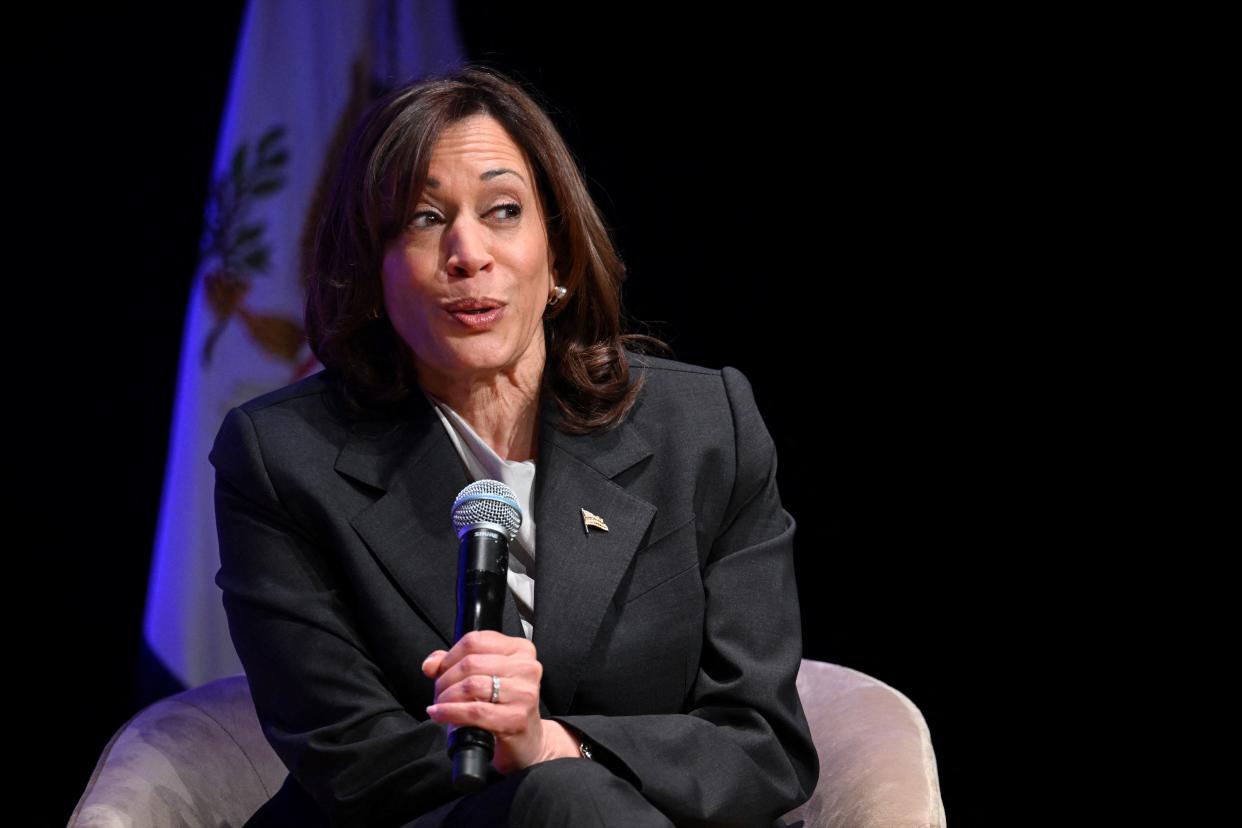 Harris speaking at the White House Asian American & Native Hawaiian and Pacific Islander Forum.