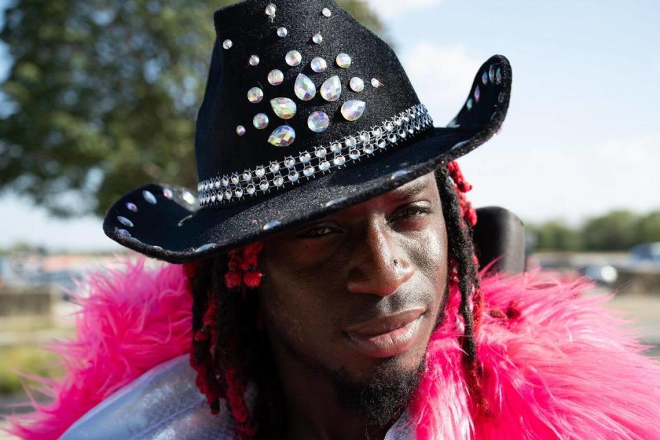 Atiba Clarke of Los Angeles waits to get into the parking lot at GEHA Field at Arrowhead Stadium for Beyoncé’s concert on Sunday.