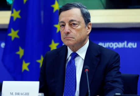 European Central Bank (ECB) President Mario Draghi addresses the European Parliament's Economic and Monetary Affairs Committee in Brussels, Belgium November 28, 2016. REUTERS/Yves Herman