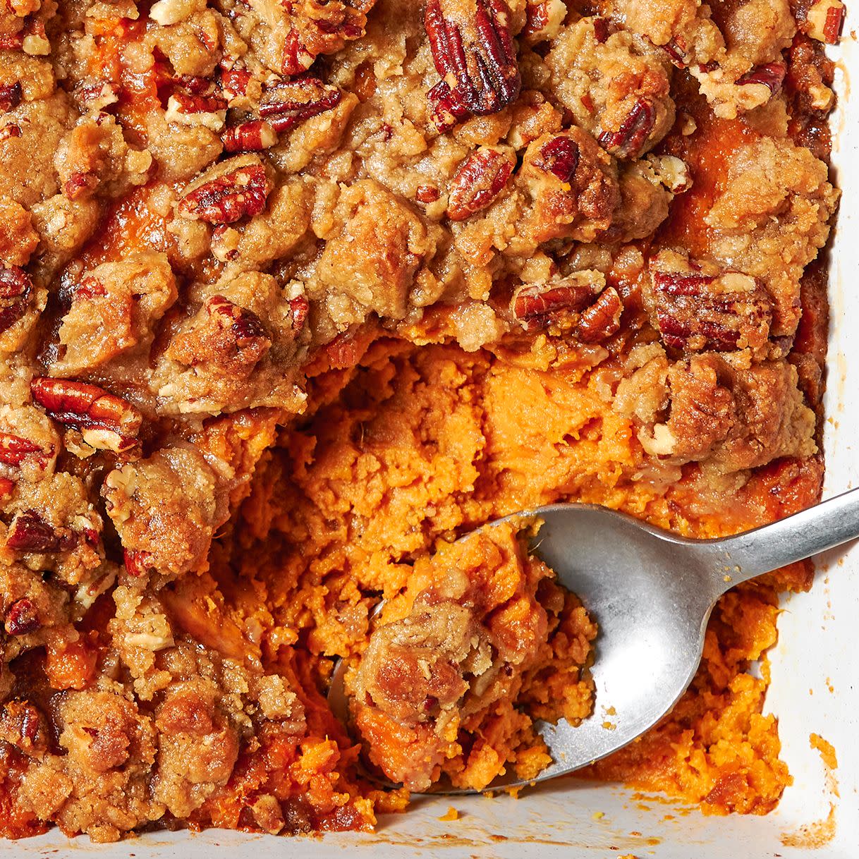 sweet potato casserole with crumbly pecan topping