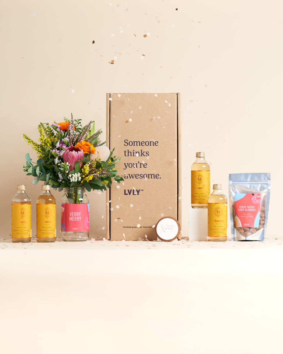 Bottles, flowers and gift boxes and sachets make up the Sober Santa and Native Posy pack, $65,