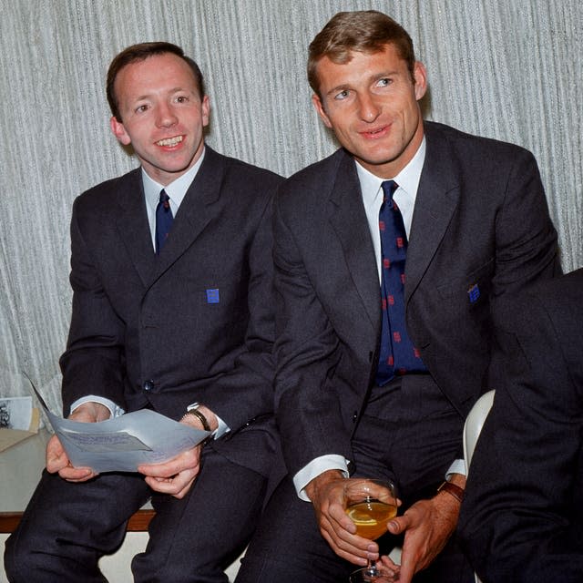 England's Nobby Stiles and Hunt pictures in their World Cup suits 