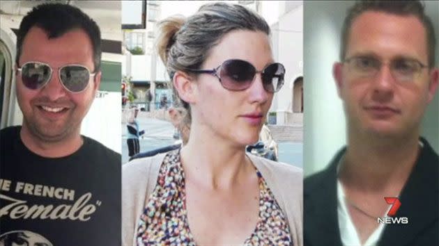 This is the love triangle involving Sam Dhody (left), Melissa Shaw (middle) and Adam Gooley (right) which ended in murder. Photo: 7 News