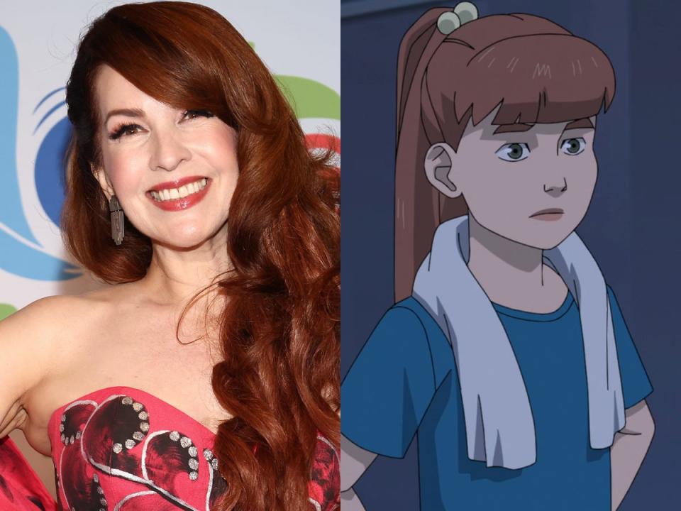 Grey DeLisle, left, in December 2022. The animated character Monster Girl, right, on "Invincible."