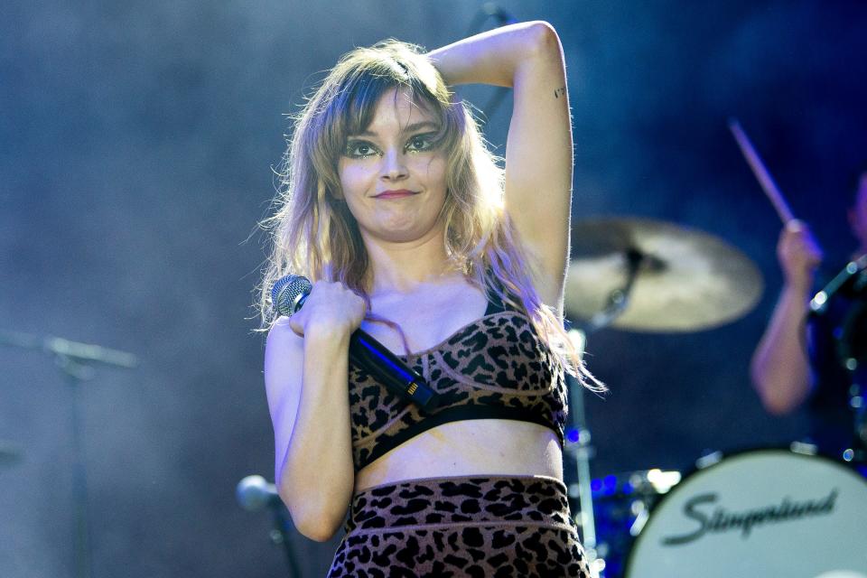 Lauren Mayberry of Chvrches performs June 18, 2022, at the Bonnaroo Music and Arts Festival in Manchester, Tennessee.