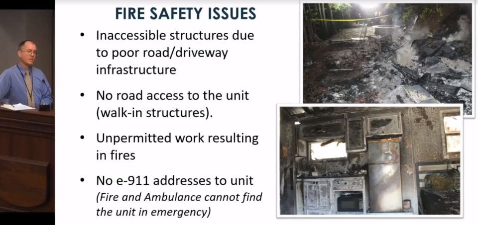 County Planning Director Nathan Pennington presents on fire safety issues posed by short-term vacation rentals during the Feb. 5 Planning Board work session.