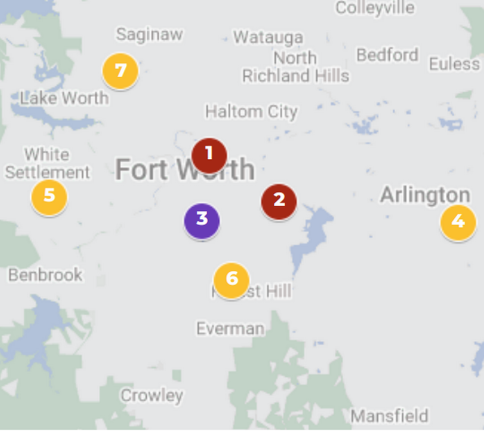 A map shows seven child care centers that are in the pipeline throughout Tarrant County.