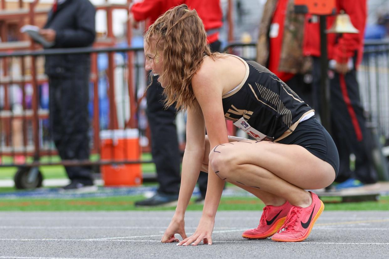 Lubbock High's Reese Pena competes in the 3,200-meter run at the Region I-5A track and field meet, Friday, April 19, 2024, at the Lowrey Field.