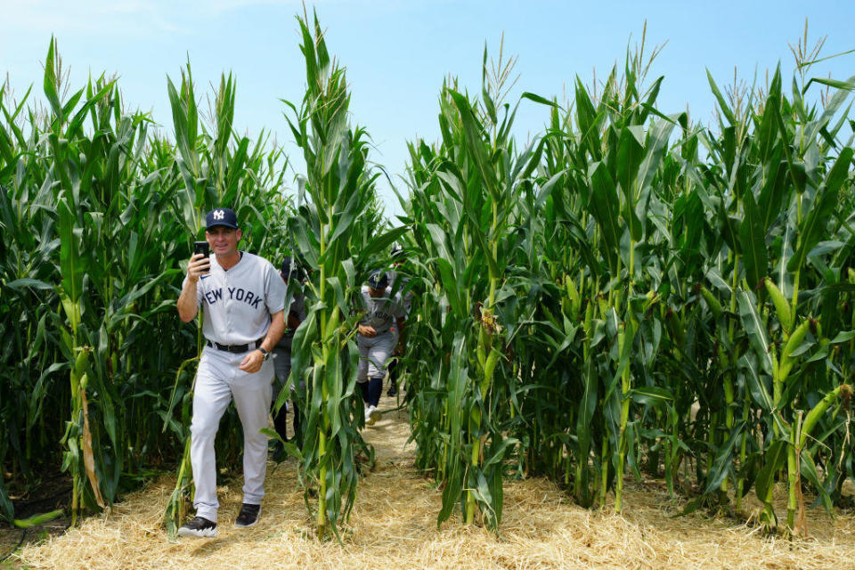 Carlos Mendoza of the New York Yankees walks through the 