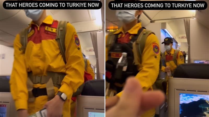  土耳其藝術家搭飛機遇上台灣搜救隊，特地拍片表達感謝之意。（圖／翻攝自《ouchhh》IG）