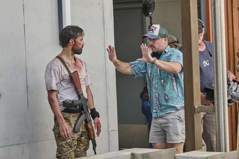 (L-R) Milo Ventimiglia and Director/Co-Writer William Eubank behind the scenes of LAND OF BAD