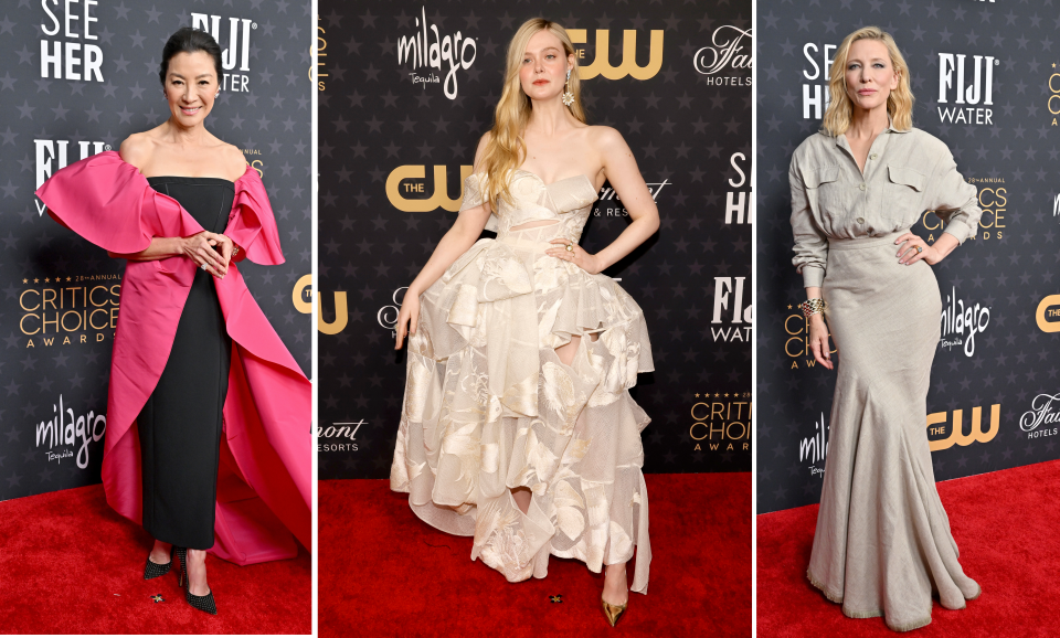 Jede Menge schöner Looks - und ein explizit gewöhnlicher. Warum das Kleid von Cate Blanchett (rechts) es dennoch auf unsere Bestenliste schafft, erklären wir weiter unten (Bilder: Getty Images)