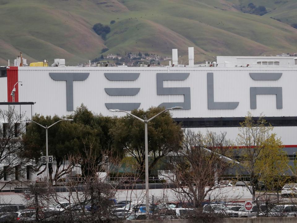 FILE PHOTO: A view of Tesla Inc's U.S. vehicle factory in Fremont, California, U.S., March 18, 2020. REUTERS/Shannon Stapleton/File Photo