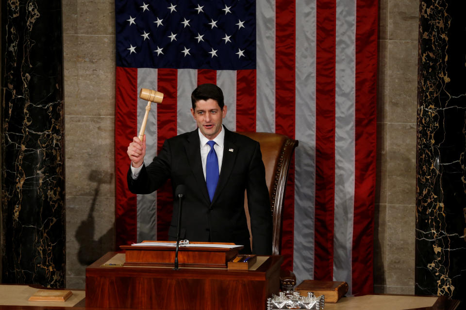 U.S. House Speaker Paul Ryan (R-WI) raises the gavel during the opening session of the new Congress on Capitol Hill in Washington, U.S., January 3, 2017. REUTERS/Jonathan Ernst