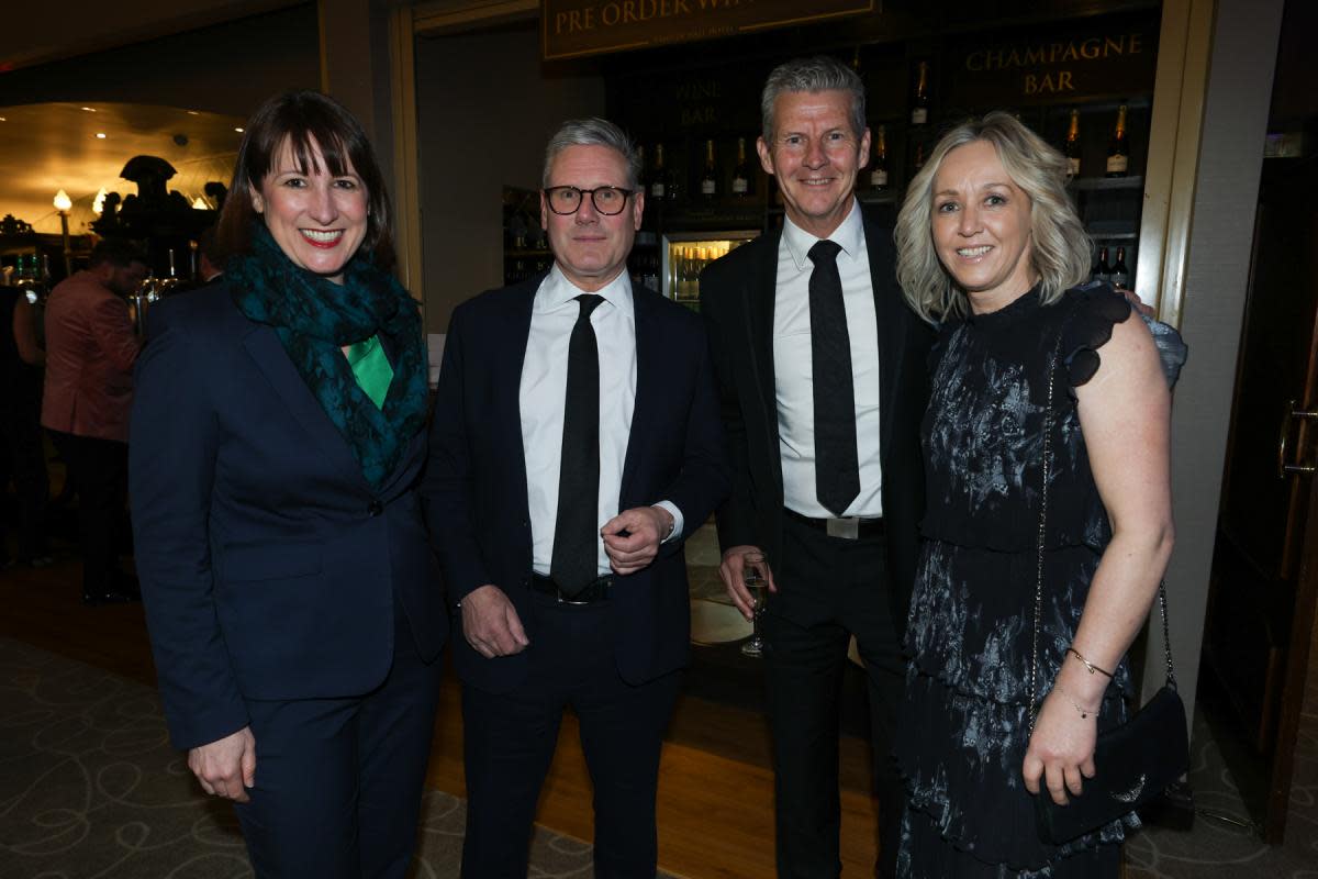 Labour Party Leader Sir Keir Starmer and Shadow Chancellor Rachel Reeves at The Northern Echo's BUSINESSiQ awards. Pictured with Steve Cram and his partner Allison Curbishley. <i>(Image: CHRIS BOOTH)</i>