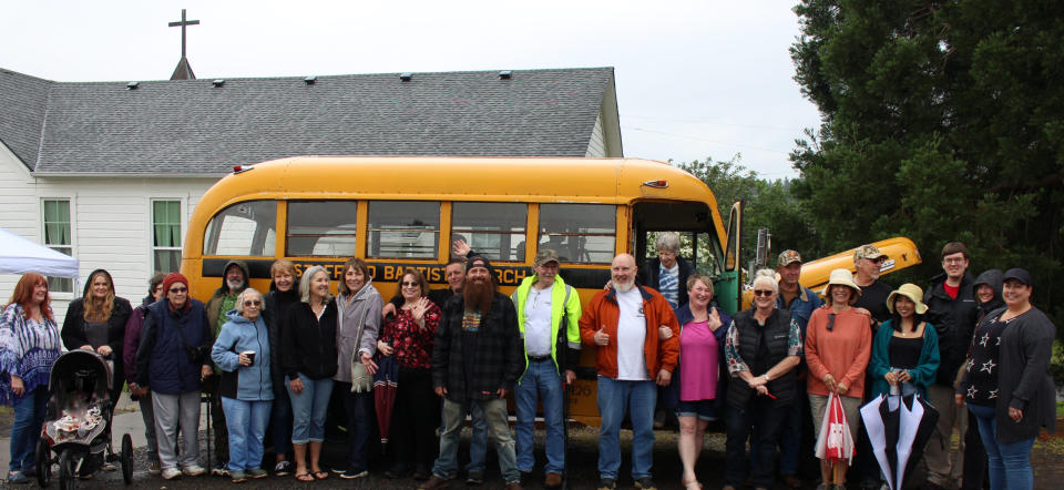 The reunion at Stafford Baptist Church to welcome their old bus (Collect/PA Real Life)