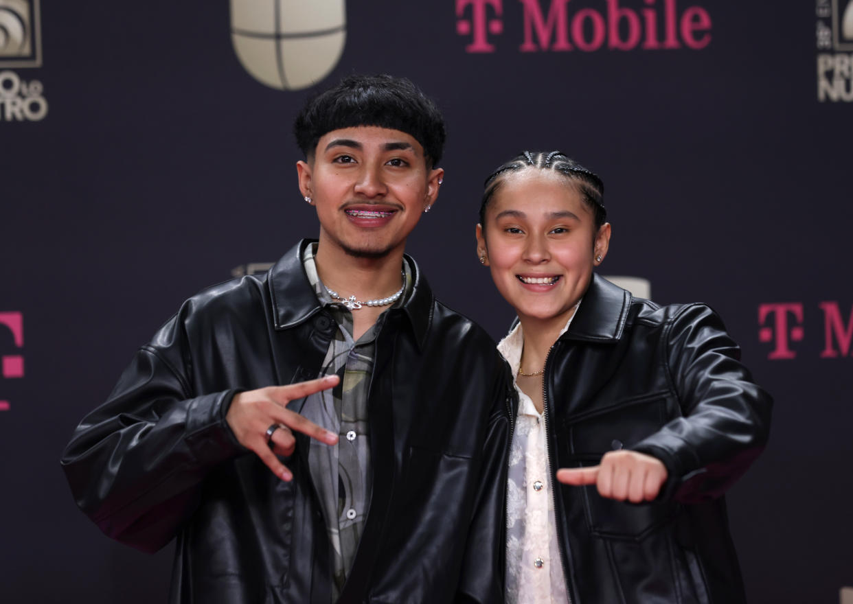 MIAMI, FLORIDA - FEBRUARY 23: Yahritza y Su Es attends the 35th Premio Lo Nuestro at Miami-Dade Arena on February 23, 2023 in Miami, Florida. (Photo by Mireya Acierto/Getty Images)