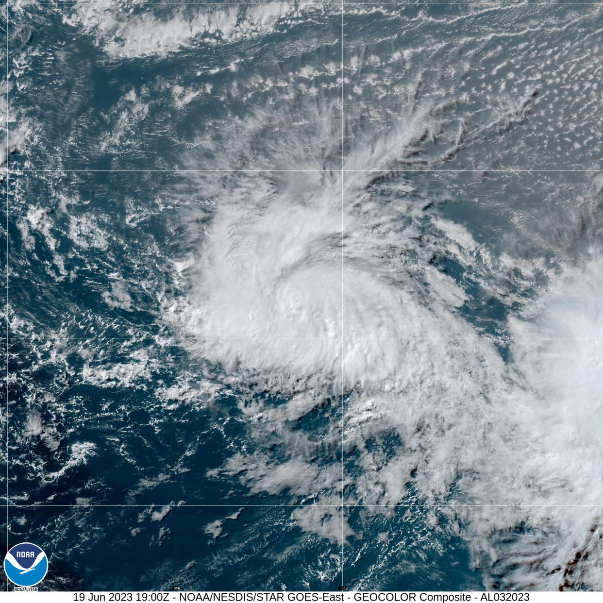 Satellite image show tropical storm Bret in the Atlantic (National Hurricane Centre)