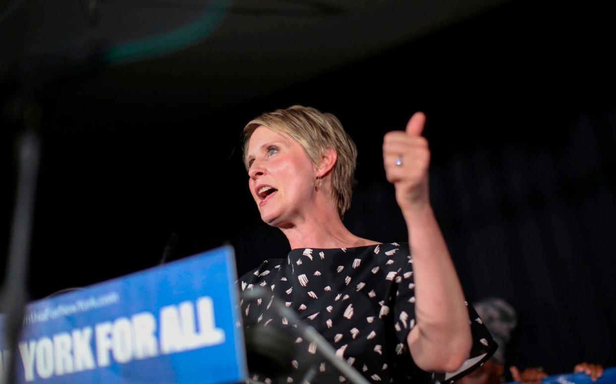 Cynthia Nixon delivers her concession speech - AFP