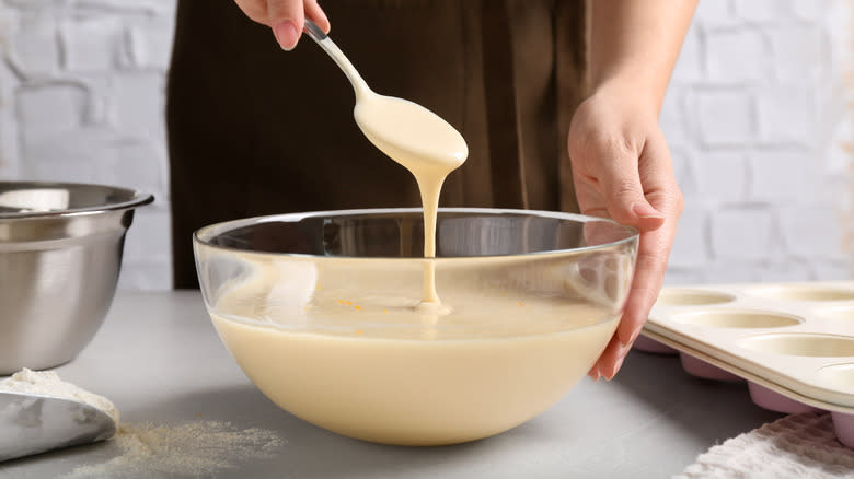 Mixing white cake batter