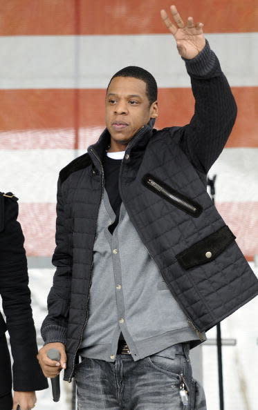 PHILADELPHIA, PA - NOVEMBER 3: Rapper Jay-Z gestures at a 'Promote The Vote Block Party' in support of Democratic presidential nominee U.S. Sen. Barack Obama (D-IL) November 3, 2008 in Philadelphia, Pennsylvania. The Pennsylvania Campaign for Change staged the event one day before the U.S. presidential election between Obama and Republican presidential nominee Sen. John McCain (R-AZ). (Photo Jeff Fusco/Getty Images) 