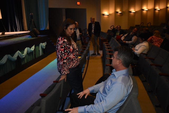 Congressional candidate Lillian Joseph talks with a constituent at a candidate forum held at Gaston Christian School on Wednesday, Feb. 7.