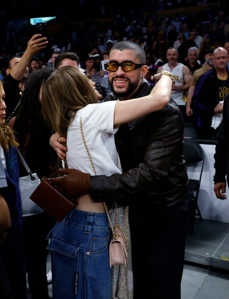 Jennifer Lopez and Bad Bunny at the Lakers game