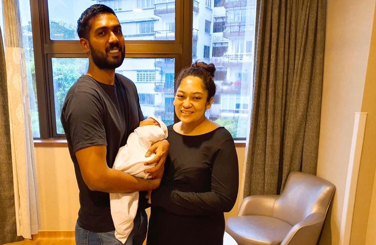 Sengkang GRC MP Raeesah Khan with her husband Mahadhir Caffoor after giving birth to her second child, daughter Ayla.