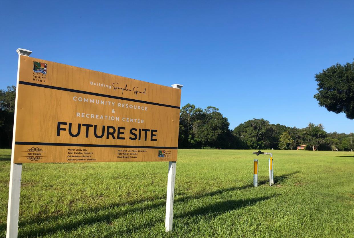 A sign marks the future site of Mount Dora's Community Resource and Recreation Center.