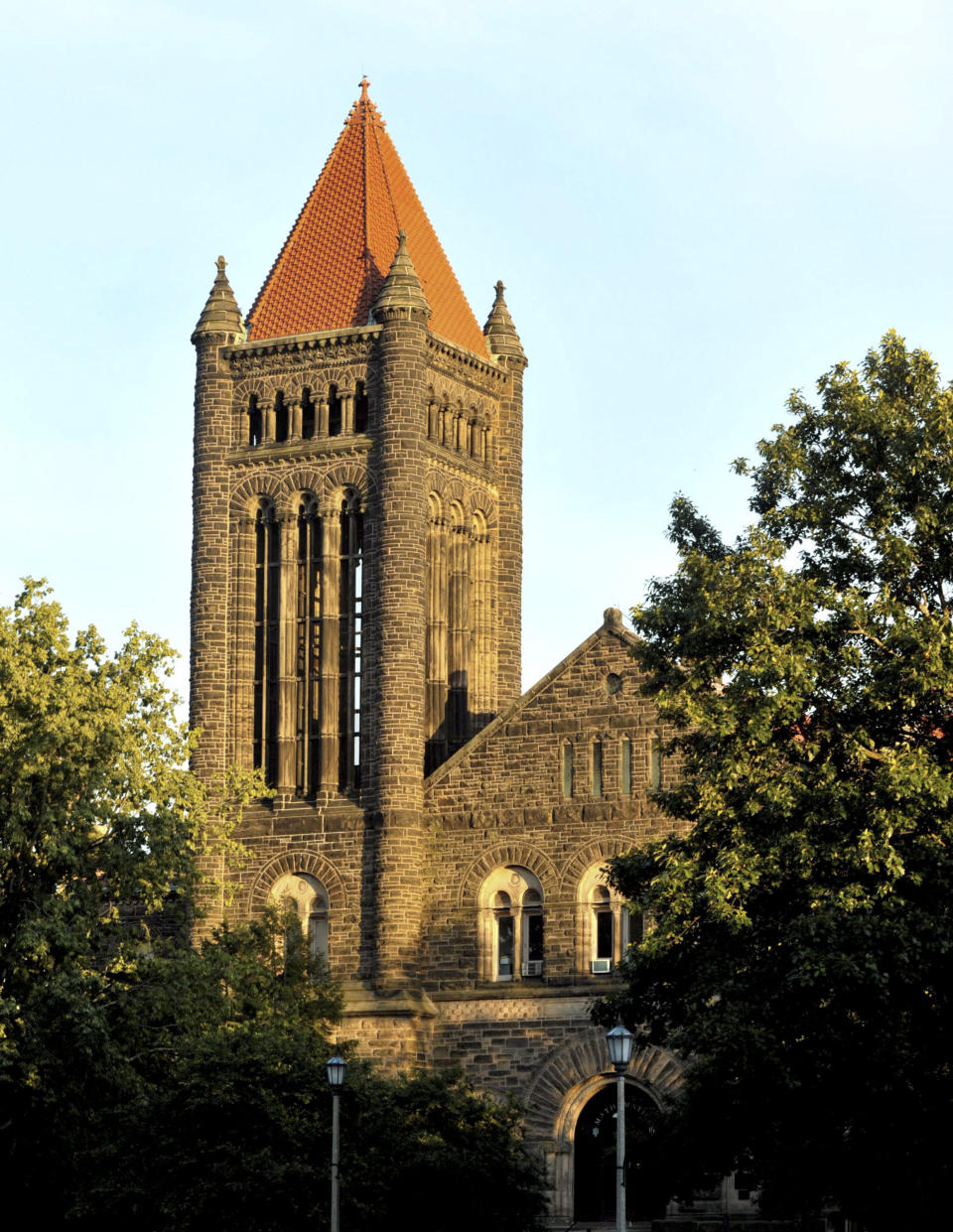 FILE - The bell tower at Altgeld Hall, one of the oldest buildings on the University of Illinois' Urbana-Champaign campus, is seen, June 9, 2010, in Urbana, Ill. As a college town, about half of Urbana's population typically is made up of University of Illinois students, and city officials believe the 2020 census missed a lot of them. (John Dixon/The News-Gazette via AP, File)