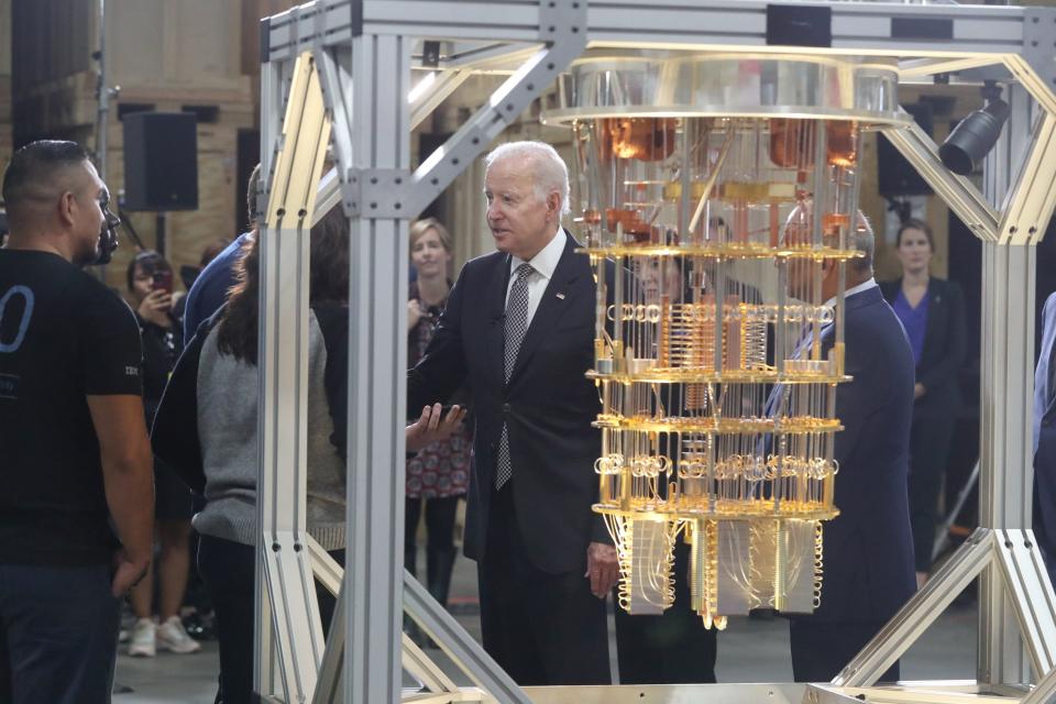 President Biden is shown a quantum computer during a tour of the IBM site in Poughkeepsie Oct. 6, 2022. IBM announced they will be investing $20 billion in the Hudson Valley over the next 10 years to develop semiconductors and other technologies.
