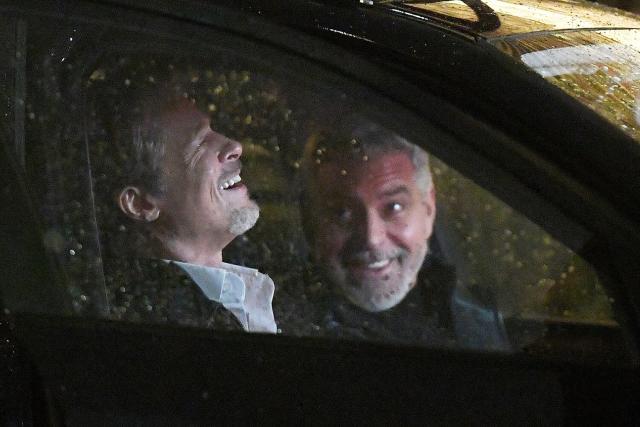 Brad Pitt And George Clooney Are All Smiles Filming Apple Thriller Wolves In Nyc See The Pics