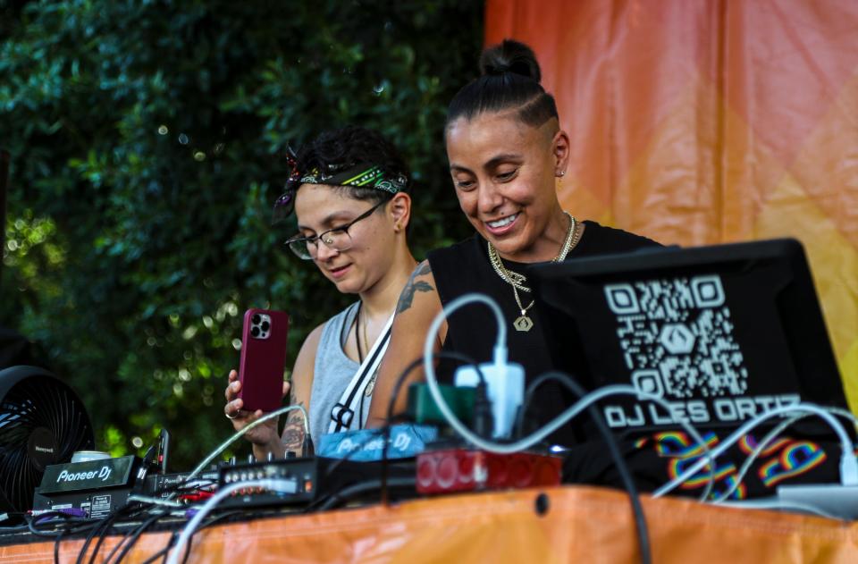 DJ Les Ortiz performs during the L Word Pool Party at The Dinah in Palm Springs, Calif., Saturday, Sept. 24, 2022. 