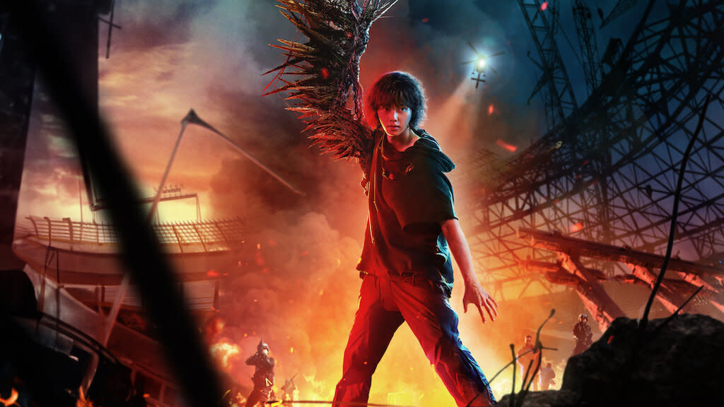  Sweet Home promotional image featuring the protagonist half-human, half-monster form. 