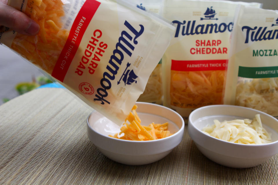 Tillamook - image of pouring sharp cheddar in a bowl