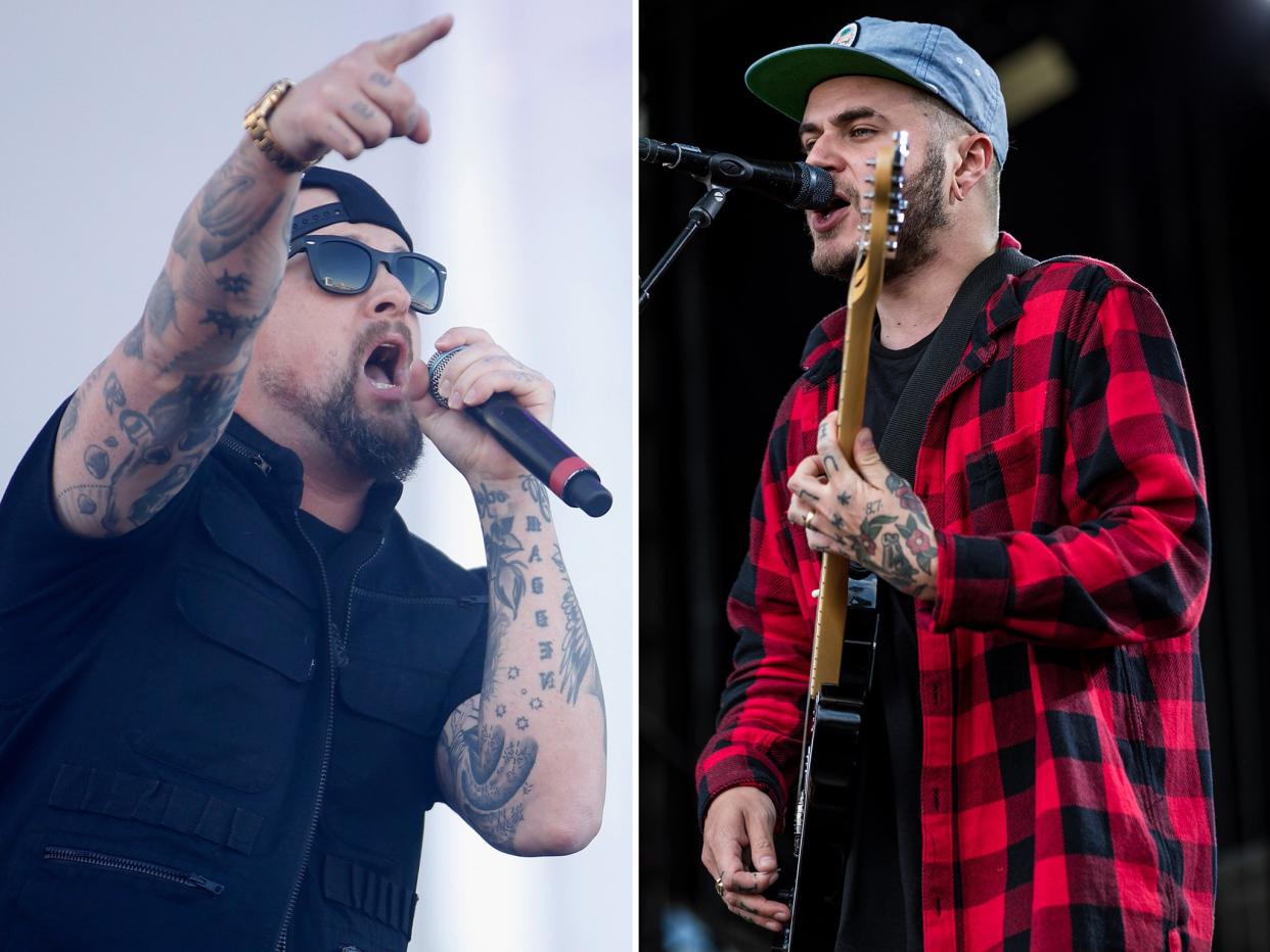 Good Charlotte (left) have removed Moose Blood from their tour over allegations against frontman Eddy Brewerton: Getty/Andreas Lawen