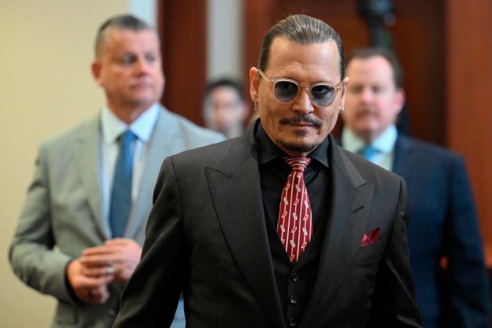 Johnny Depp arrives in the courtroom for his libel lawsuit on May 3.
