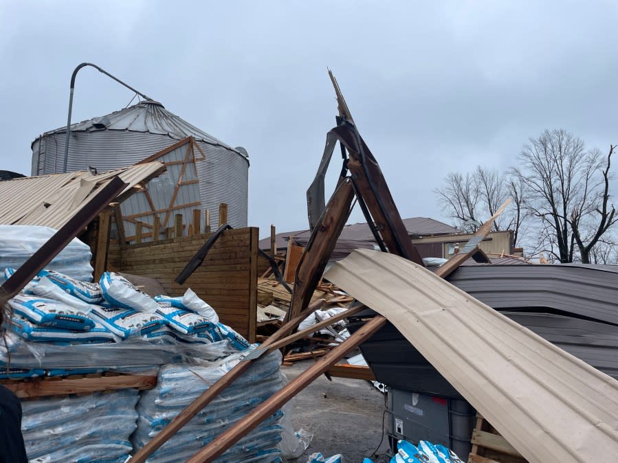 Delaware County residents experienced extensive damage to their homes and property in the aftermath of violent storms, March 15, 2024. (NBC4 Photo/Mark Feuerborn)