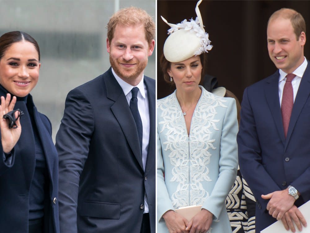 Der Keil sitzt tief zwischen den beiden Paaren: Meghan und Harry sollen Kate und William so sehr enttäuscht haben, dass sie selbst in der aktuellen Lage keine Versöhnung wollen. (Bild: lev radin/Shutterstock.com / Mr Pics/Shutterstock.com)