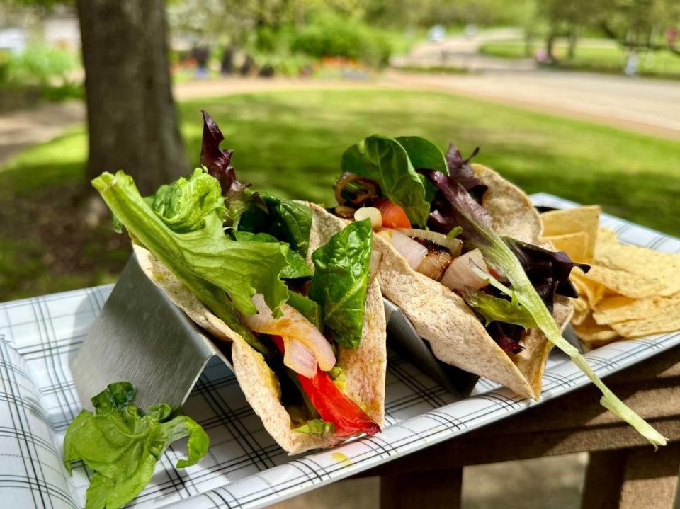 Veggie tacos at Rock Springs Cafe in the Fort Worth Botanic Garden, March 20, 2024. Bud Kennedy/bud@star-telegram.com