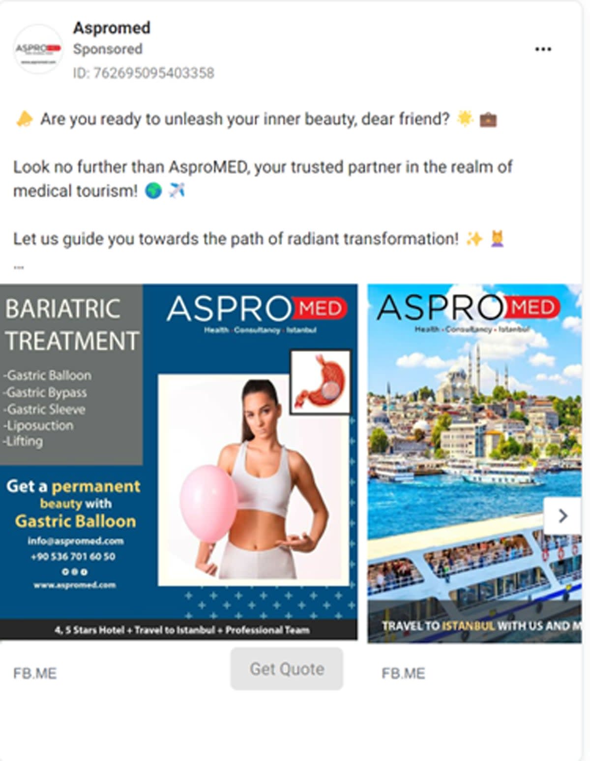 An advert from AsproMed promoting a range of cosmetic treatments (ASA/PA Wire)