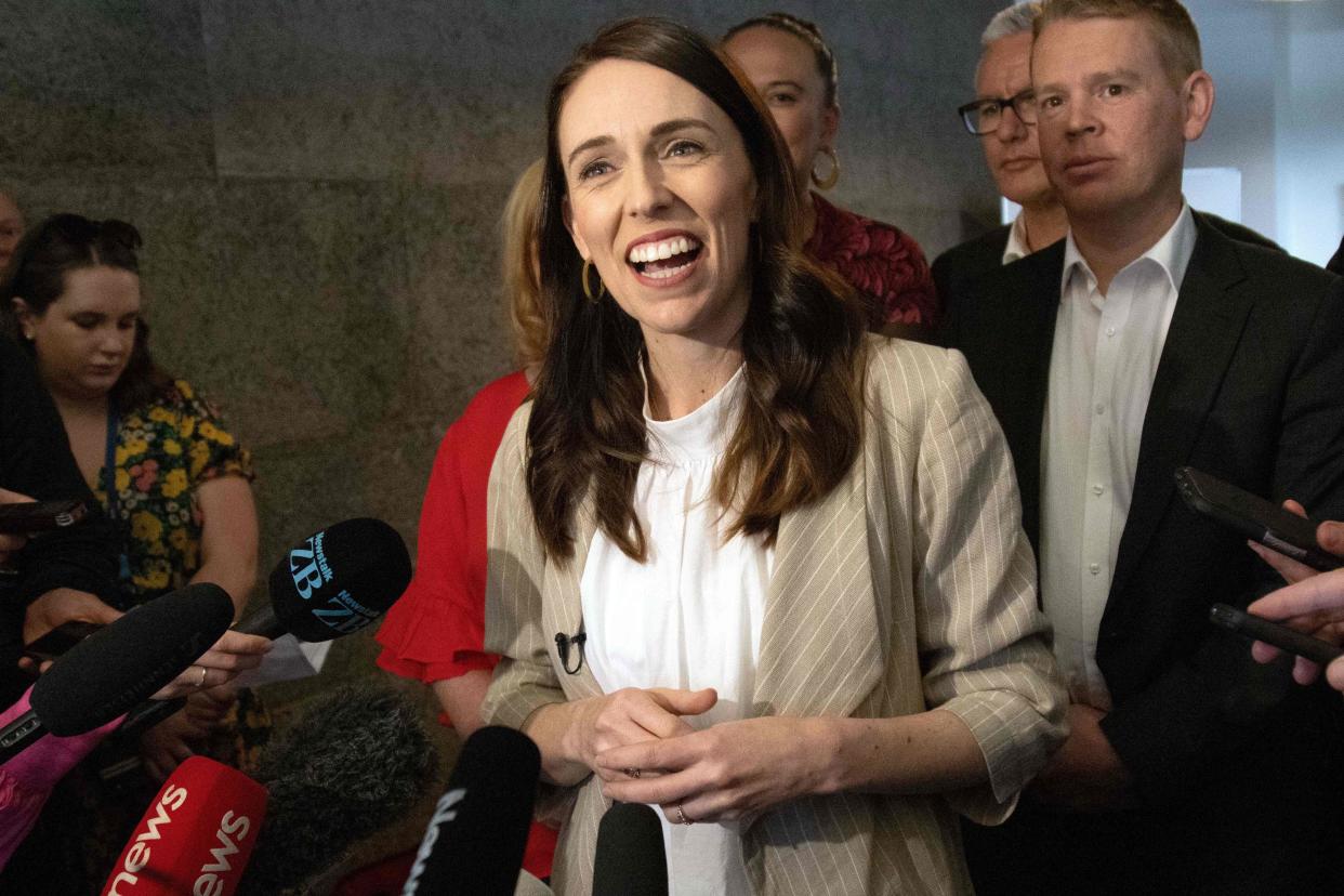 Jacinda Ardern speaks to the media a day after her landslide election win, in Auckland on Sunday (AFP via Getty Images)