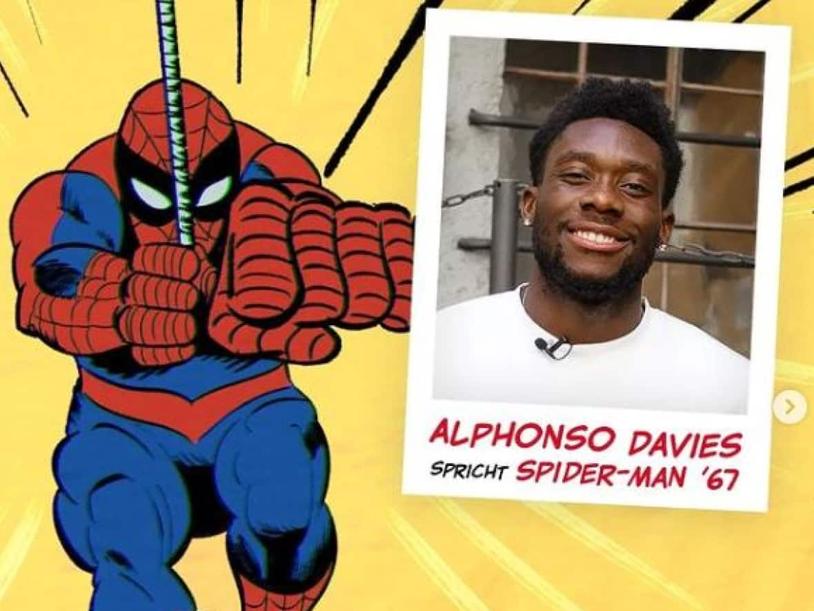 Former Vancouver Whitecap Alphonso Davies will voice the character of Spider-Man '67 in Spider-Man: Across the Spider-Verse. (Sony Pictures Germany/Instagram - image credit)