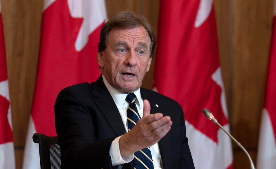 Allan Rock responds to a question during a news conference, Monday, November 14, 2022 in Ottawa. 