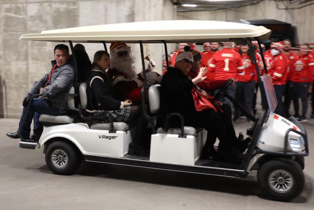 <p>Jamie Squire/Getty</p> aylor Swift arrives prior to a game between the Las Vegas Raiders and the Kansas City Chiefs at GEHA Field at Arrowhead Stadium on December 25, 2023 in Kansas City, Missouri