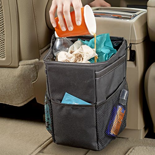 StashAway Car Trash Can with Lid and Storage Pockets