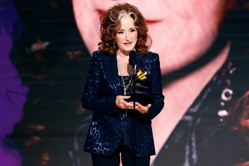 Bonnie Raitt accepts the Song Of The Year award for “Just Like That” onstage during the 65th GRAMMY Awards at Crypto.com Arena on February 05, 2023 in Los Angeles, California
