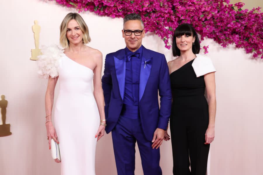 HOLLYWOOD, CALIFORNIA – MARCH 10: (L-R) Molly McNearney, Raj Kapoor, and Katy Mullan attend the 96th Annual Academy Awards on March 10, 2024 in Hollywood, California. (Photo by Kevin Mazur/Getty Images)