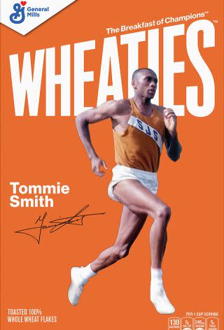 Tommie Smith on the Wheaties box.